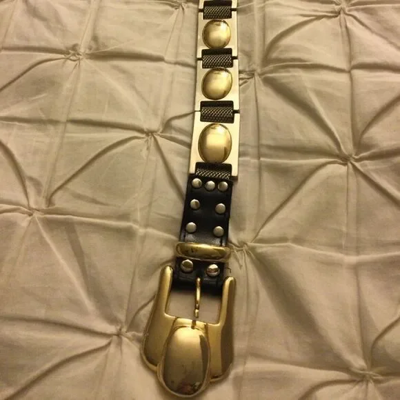 Leather and metal belt 29” Gold tone - Picture 2 of 8